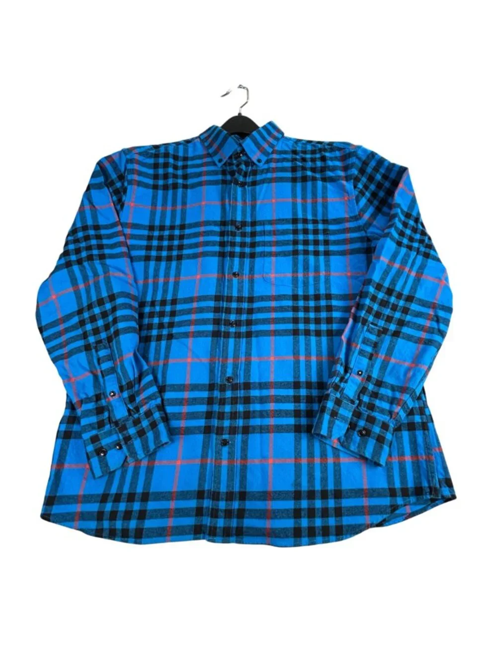 Banana Republic Blue Plaid Flannel Shirt Men's XL Untucked Classic Outdoor Work